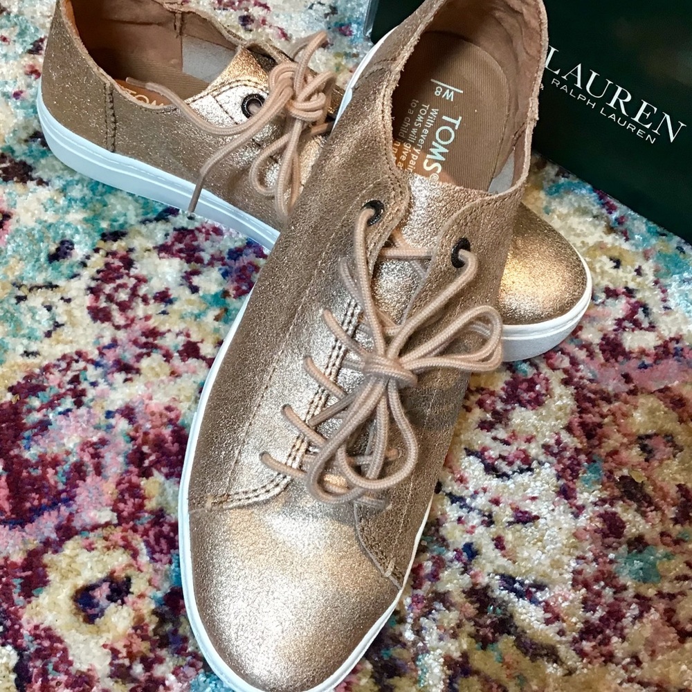 TOMS Lenox Rose Gold Leather Sneakers 8 8.5 EC